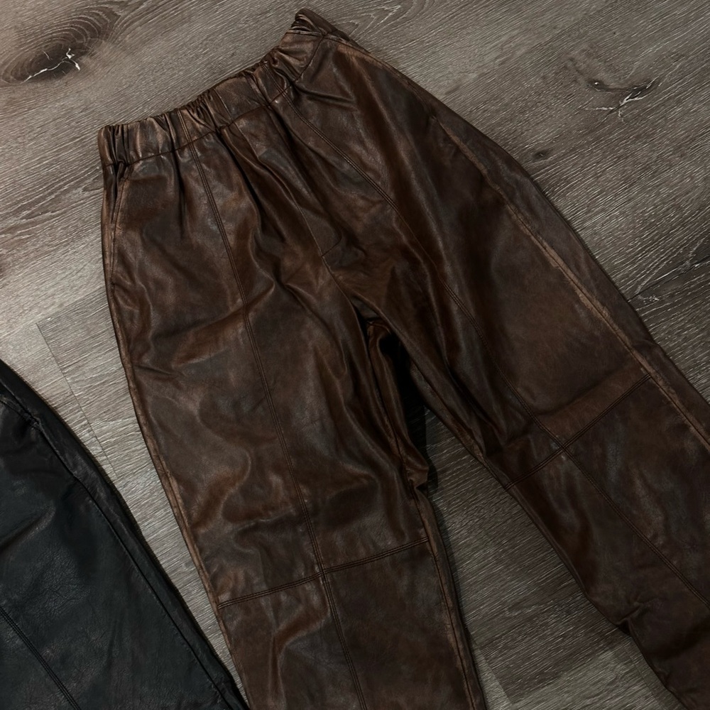 Bundle of 2 Black and Brown Faux Leather Pants